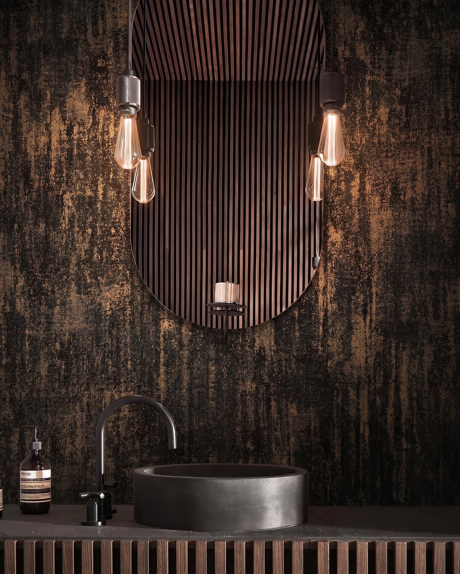 Aurelia Distressed Metallic Wall Covering – Obsidian &amp; Burnished Gold