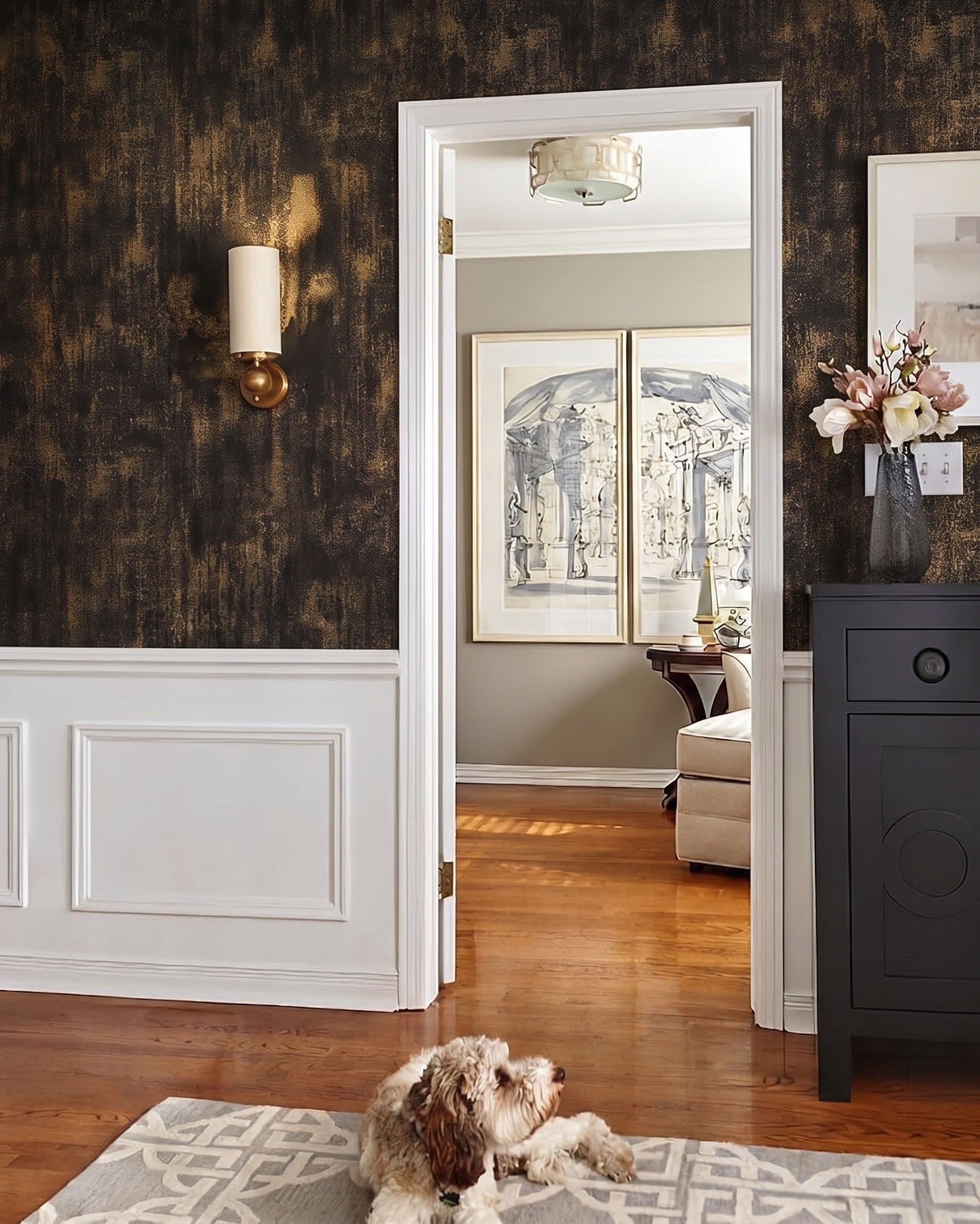 Aurelia Distressed Metallic Wall Covering – Obsidian &amp; Burnished Gold