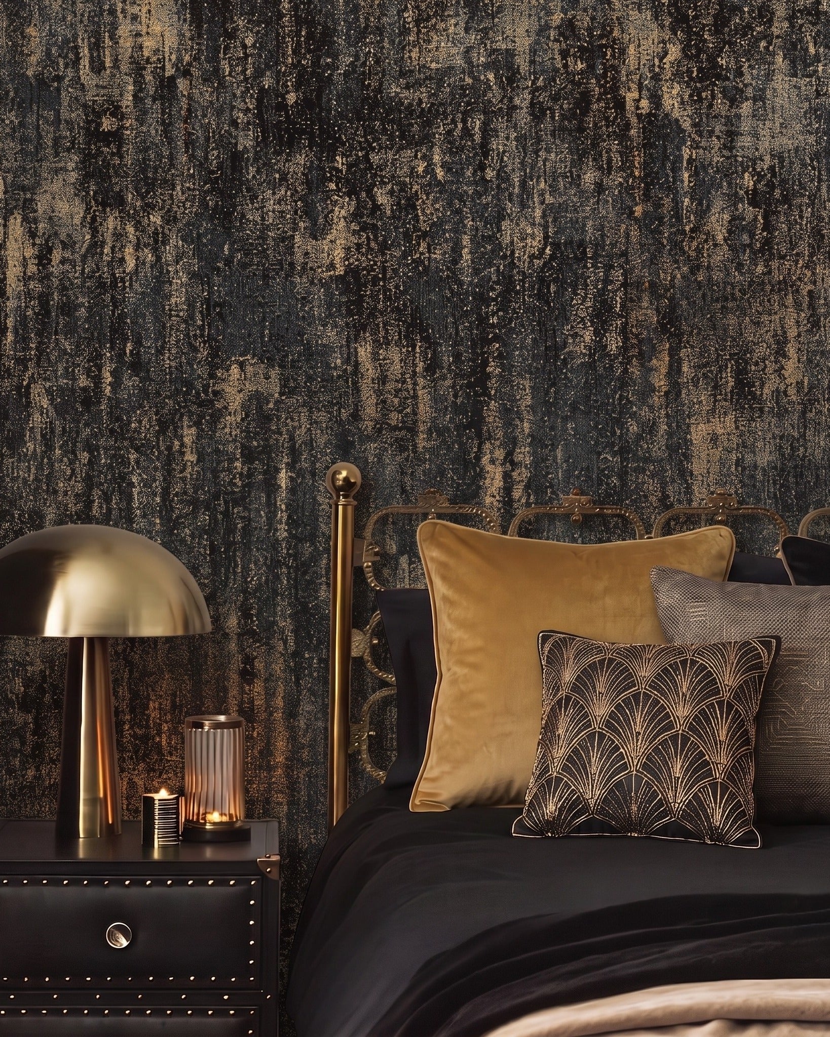 Aurelia Distressed Metallic Wall Covering – Obsidian &amp; Burnished Gold