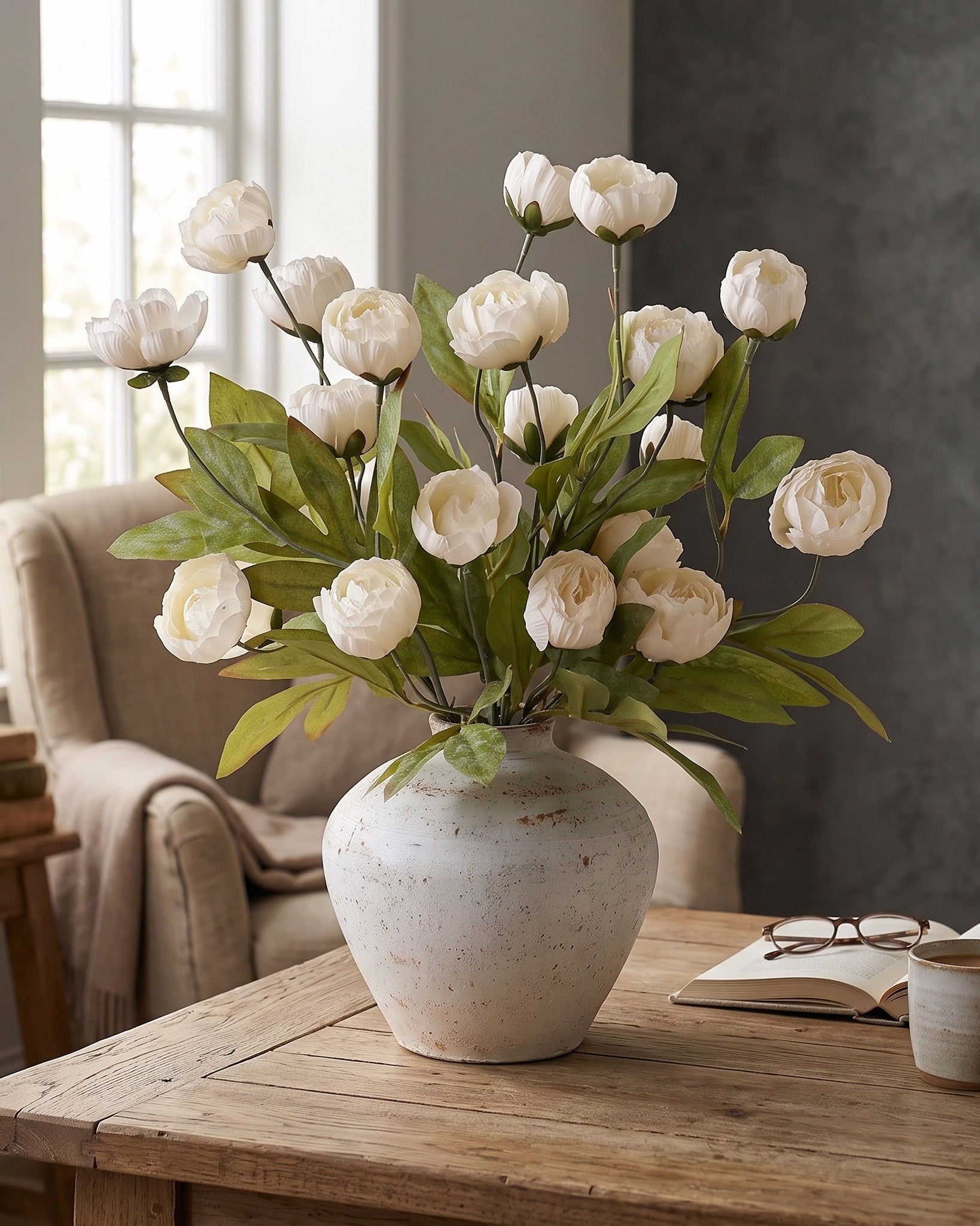 The Heirloom Faux Peony Branch (Vase not included)