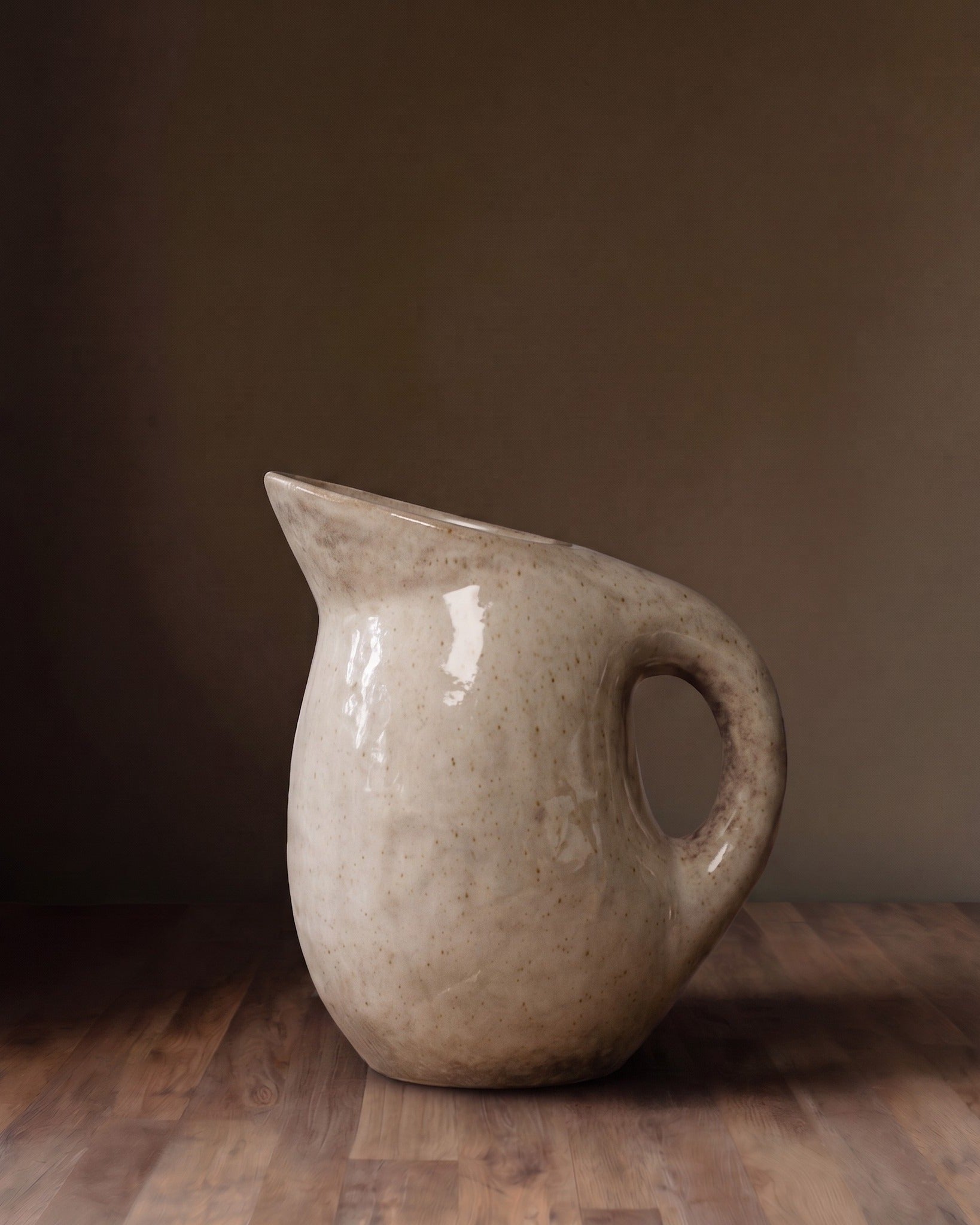 Reactive Glaze Ceramic Pitcher / Sculptural Vessel (Bone/Neutral)