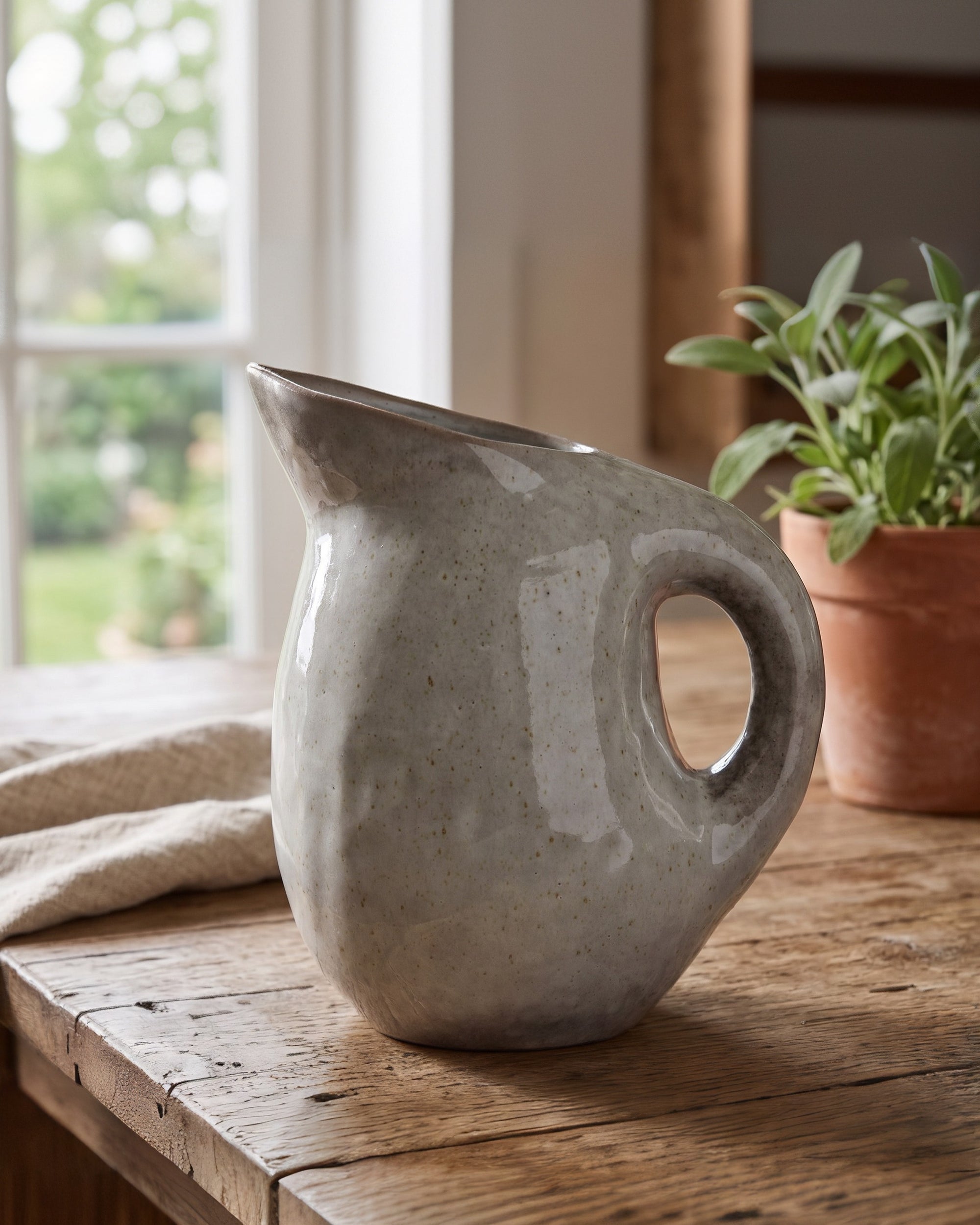 Reactive Glaze Ceramic Pitcher / Sculptural Vessel (Bone/Neutral)