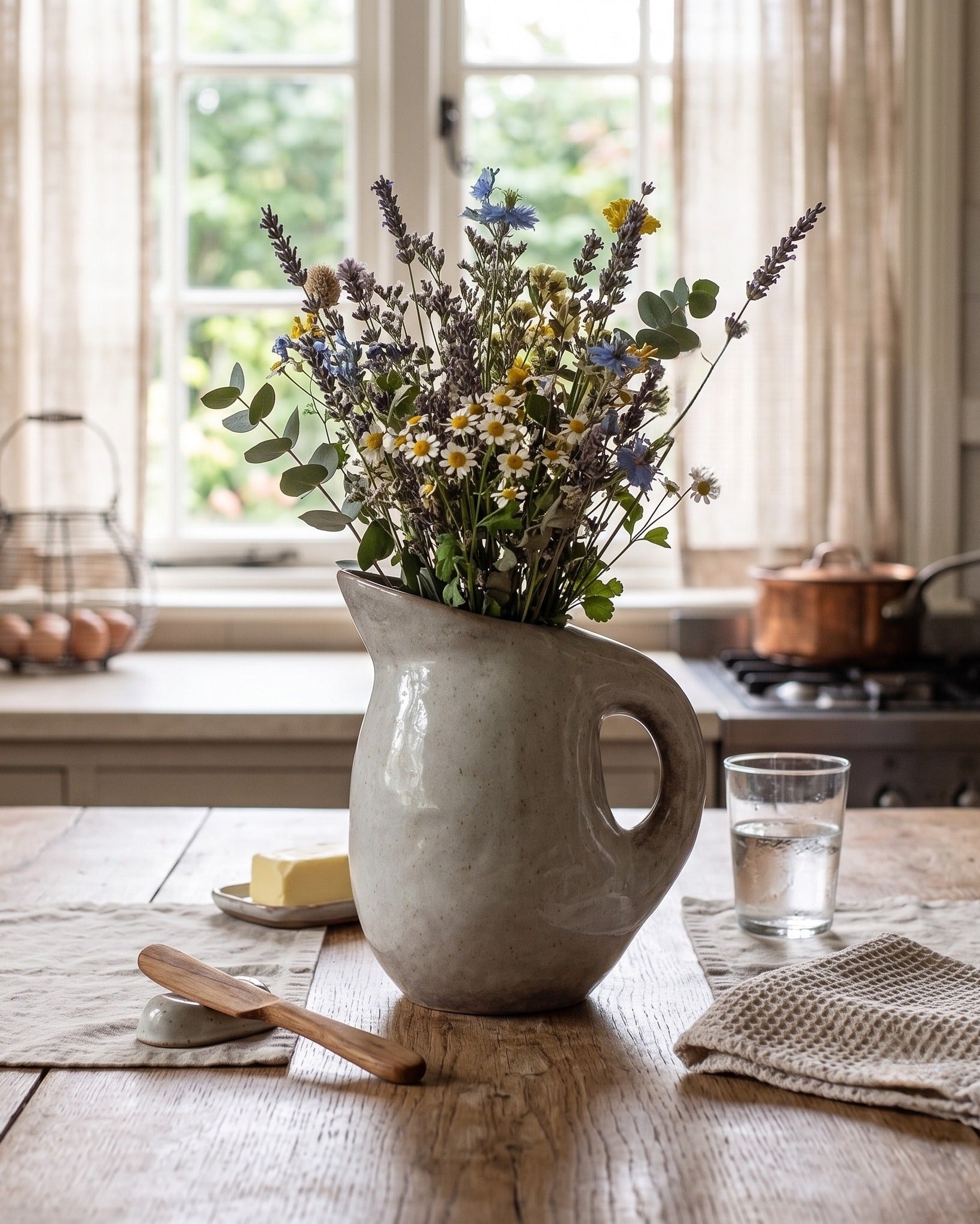 Reactive Glaze Ceramic Pitcher / Sculptural Vessel (Bone/Neutral)