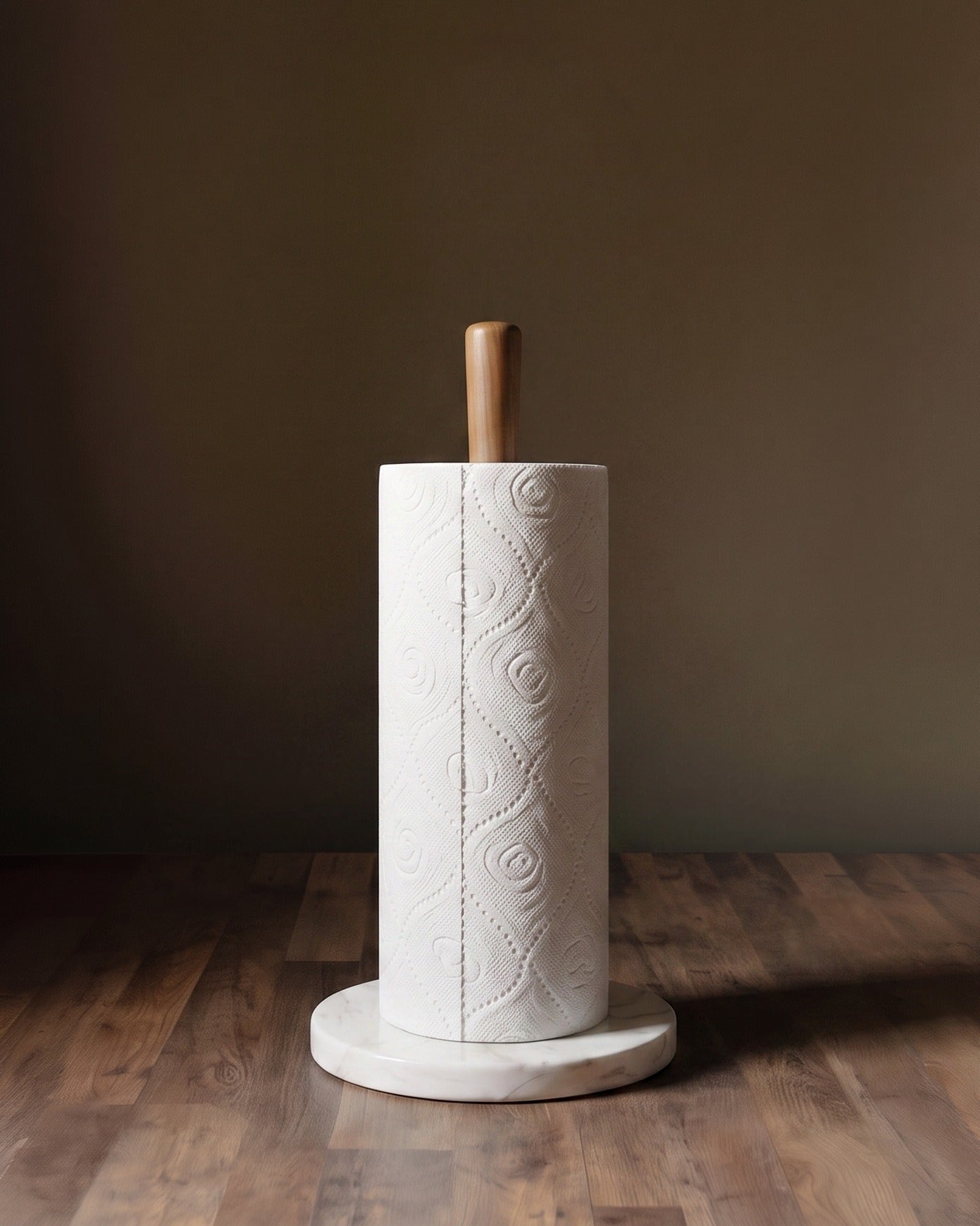 The Carrara &amp; Wood Countertop Paper Towel Stand