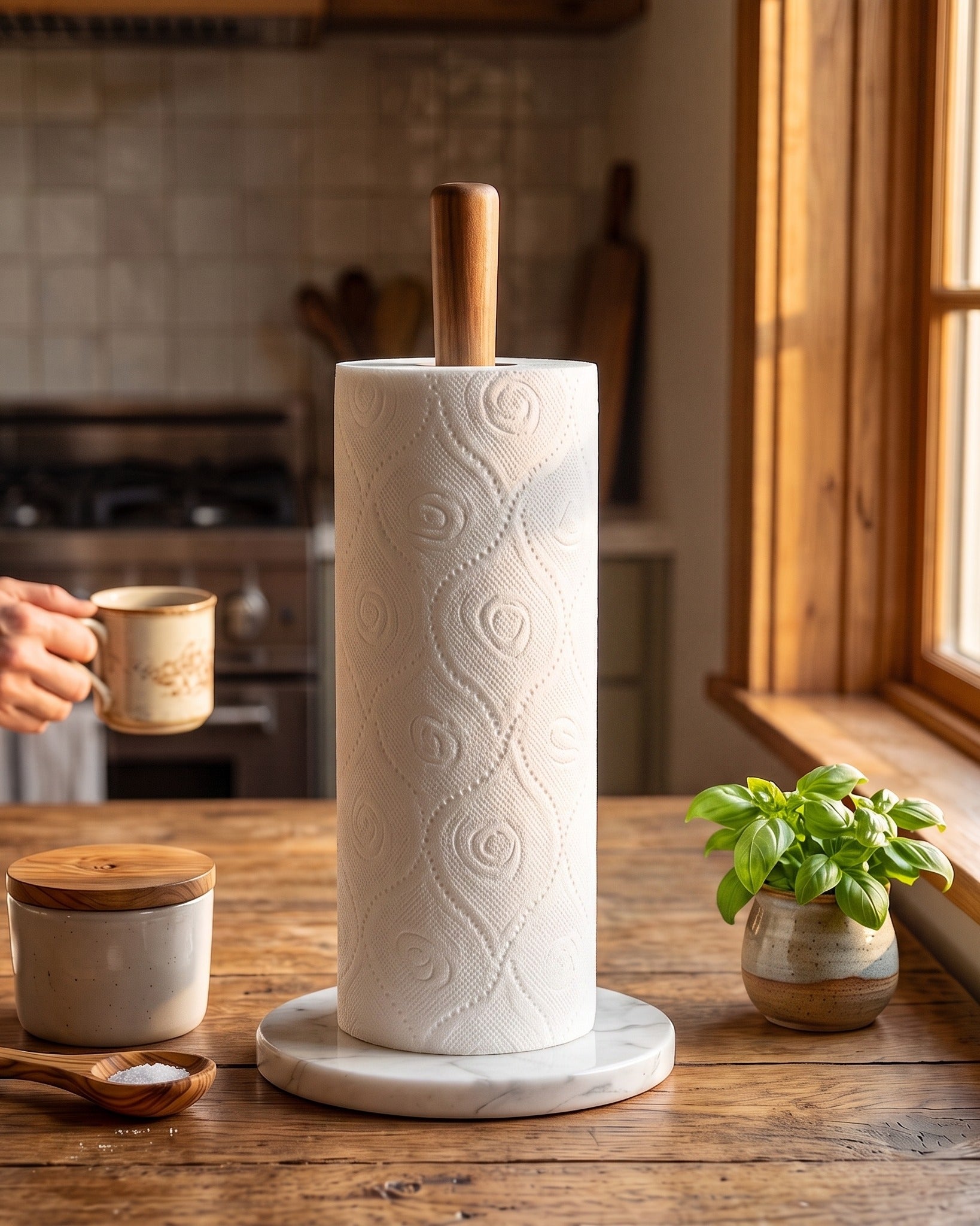 The Carrara &amp; Wood Countertop Paper Towel Stand