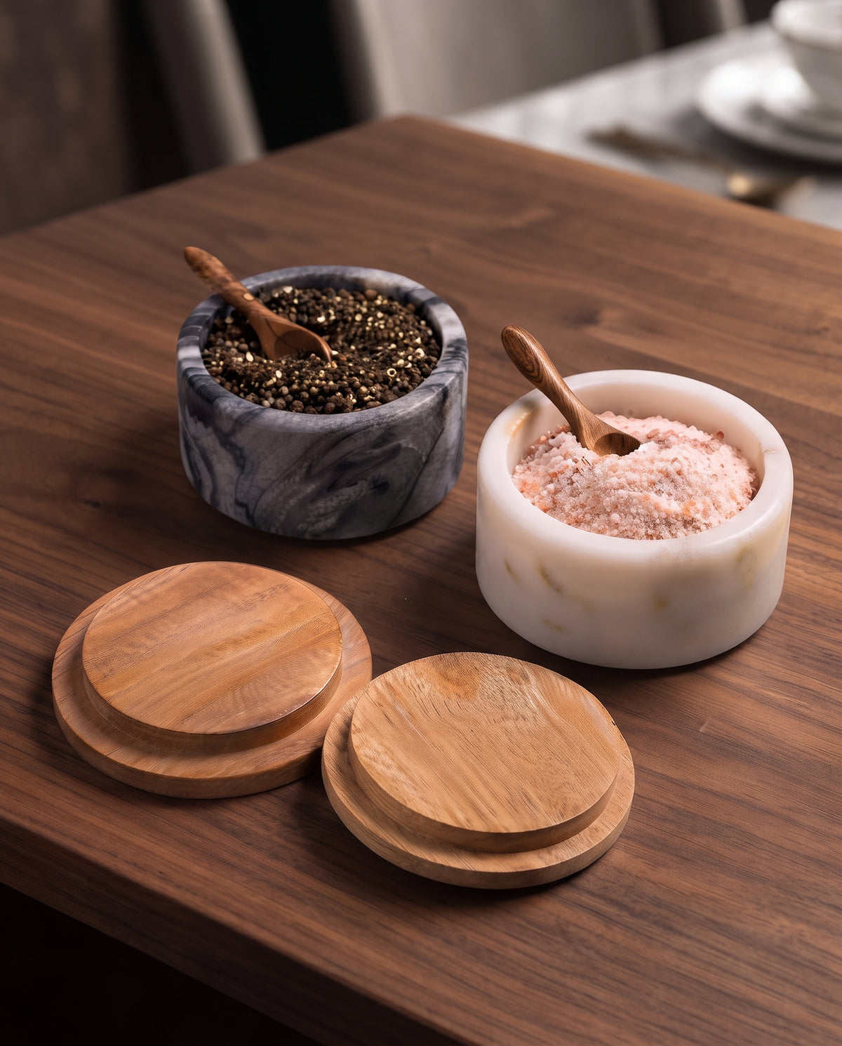 The Obsidian &amp; Cream Marble Salt &amp; Pepper Cellar Set