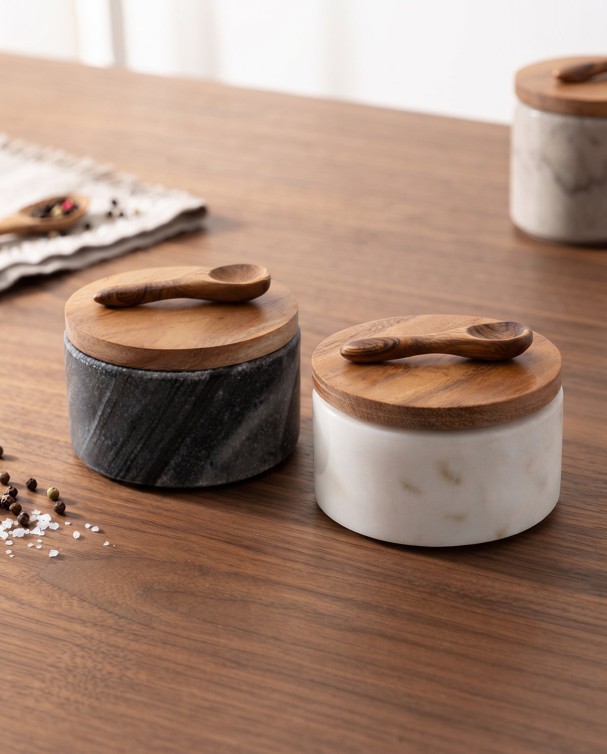 The Obsidian &amp; Cream Marble Salt &amp; Pepper Cellar Set