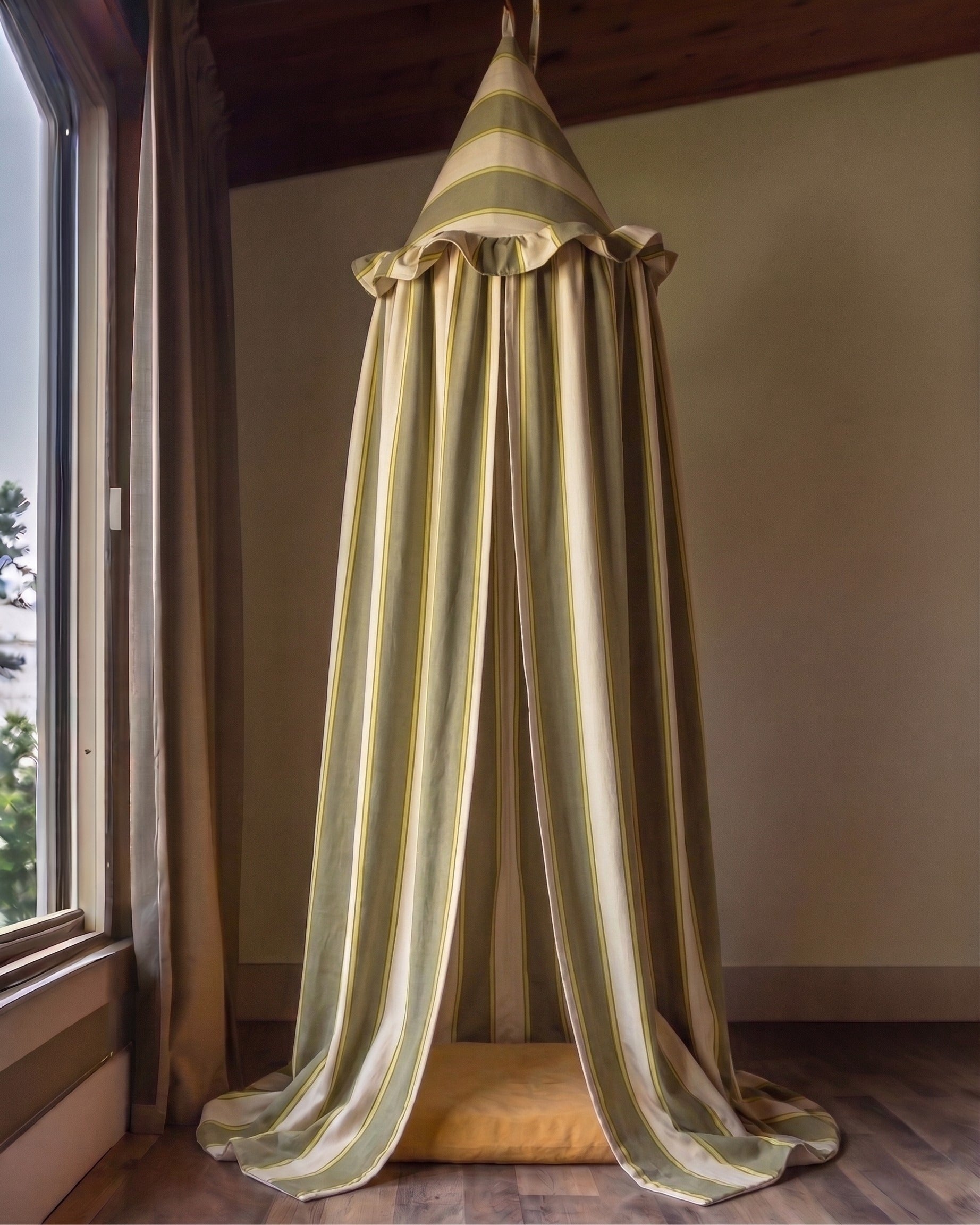 Marseille Silk Canopy – Olive &amp; Gold Stripe