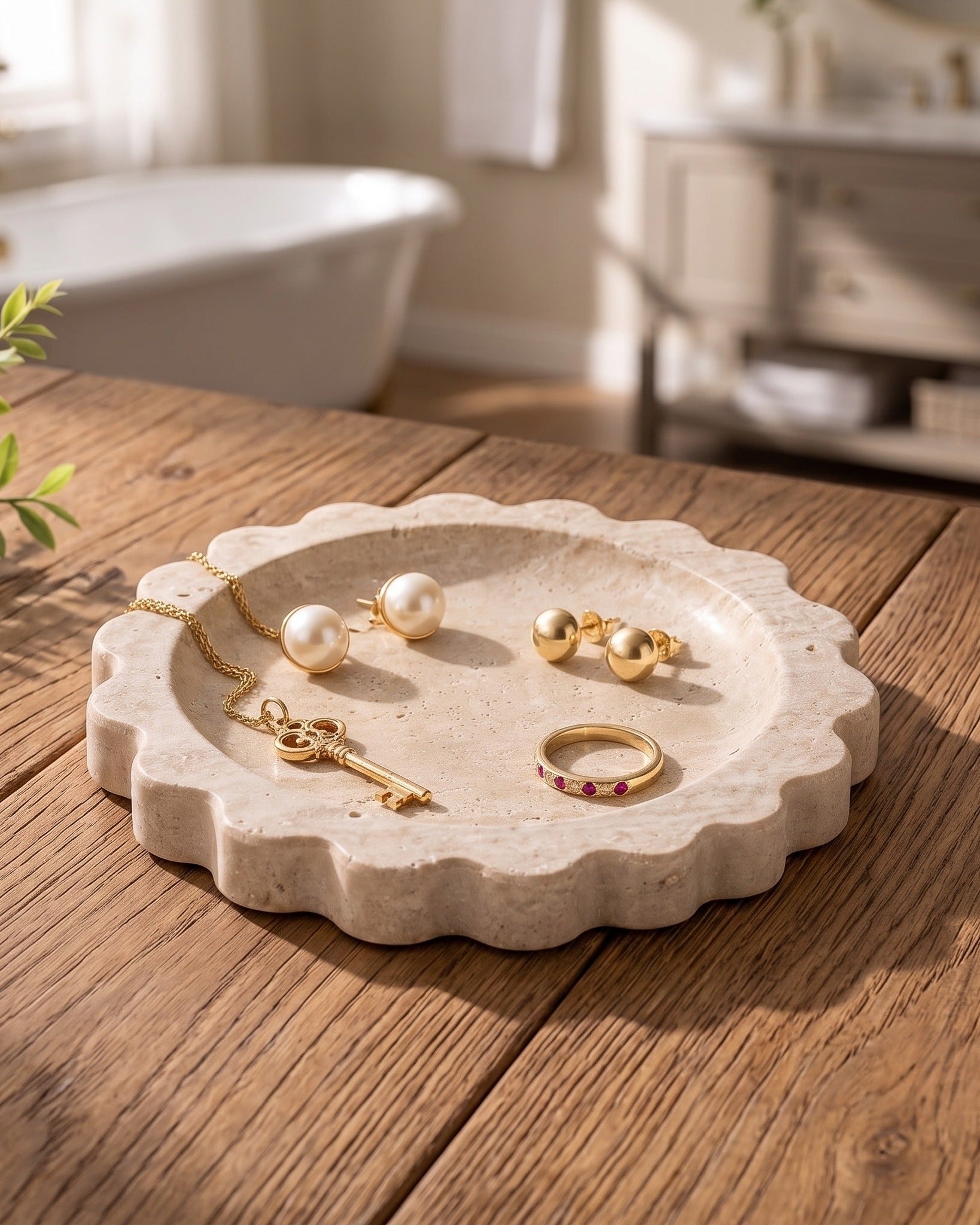 Scalloped Hand-carved Travertine Tray