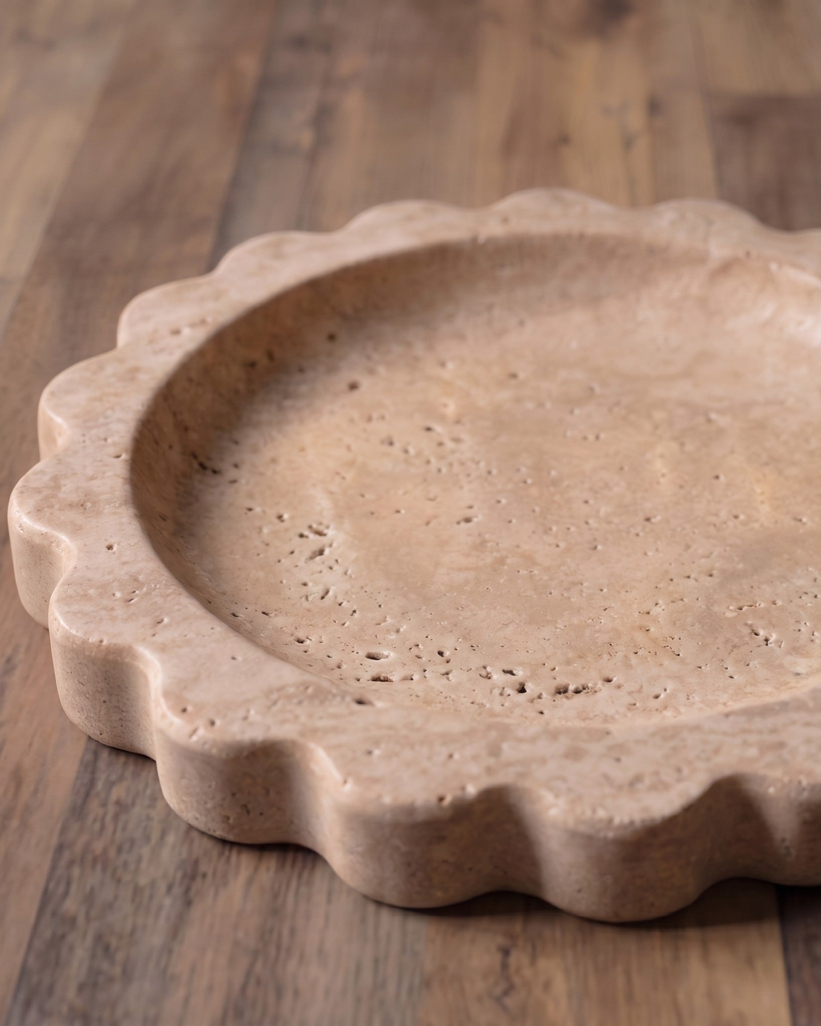 Scalloped Hand-carved Travertine Tray