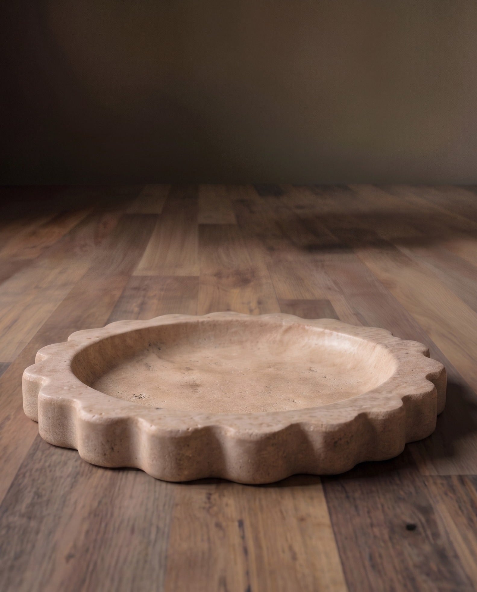 Scalloped Hand-carved Travertine Tray