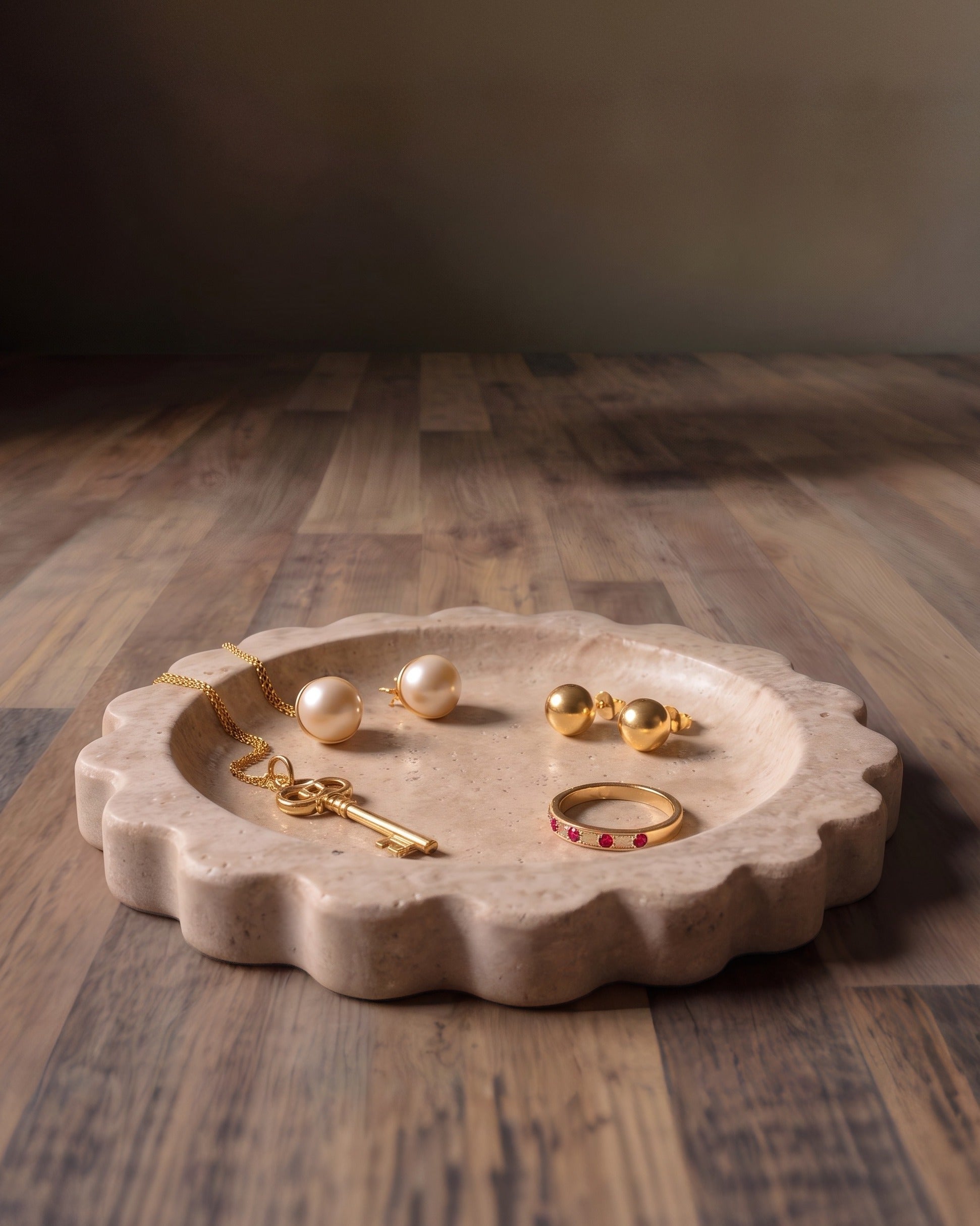 Scalloped Hand-carved Travertine Tray