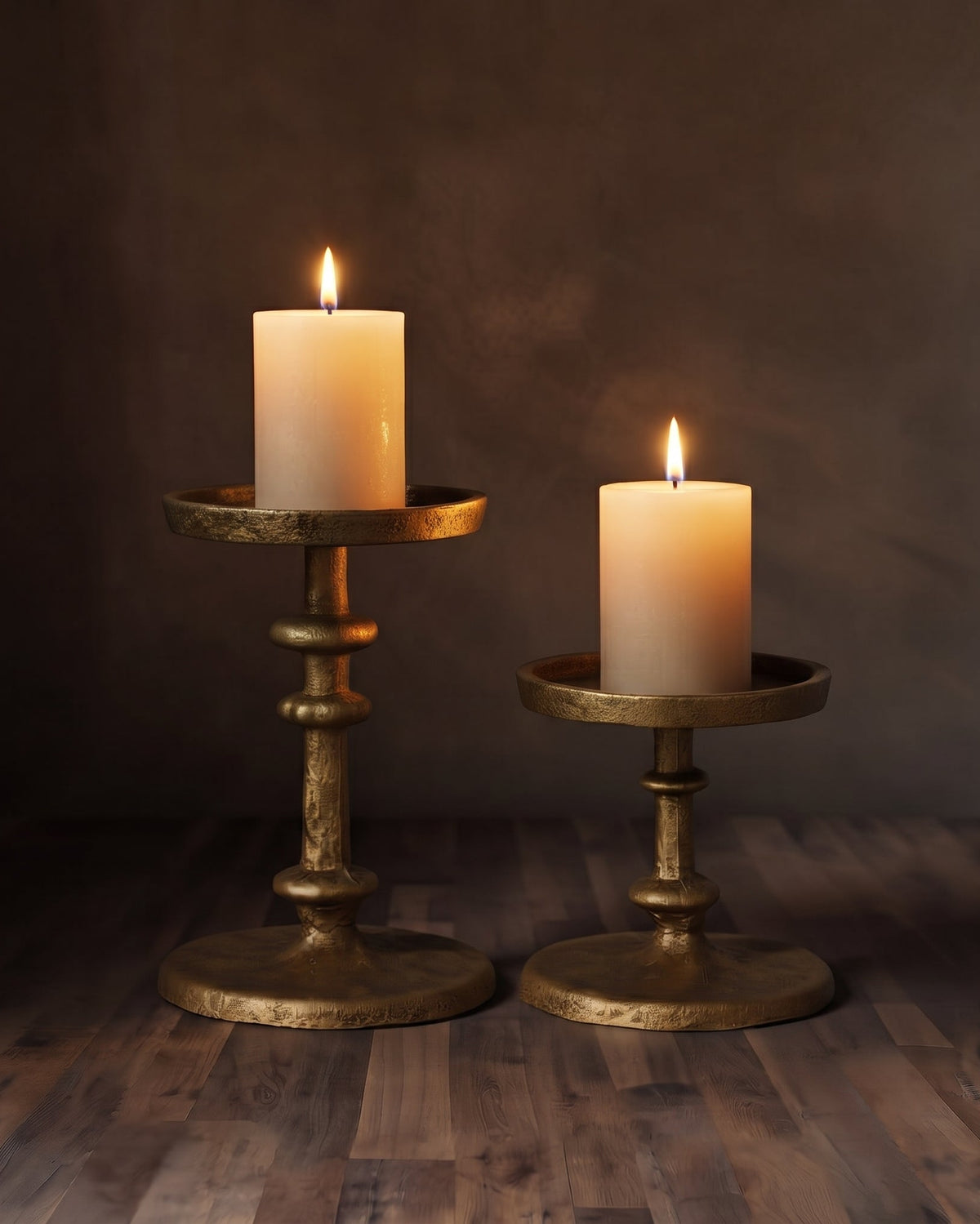 Ashford Hand-Forged Antiqued Brass Pillar Candle Holders