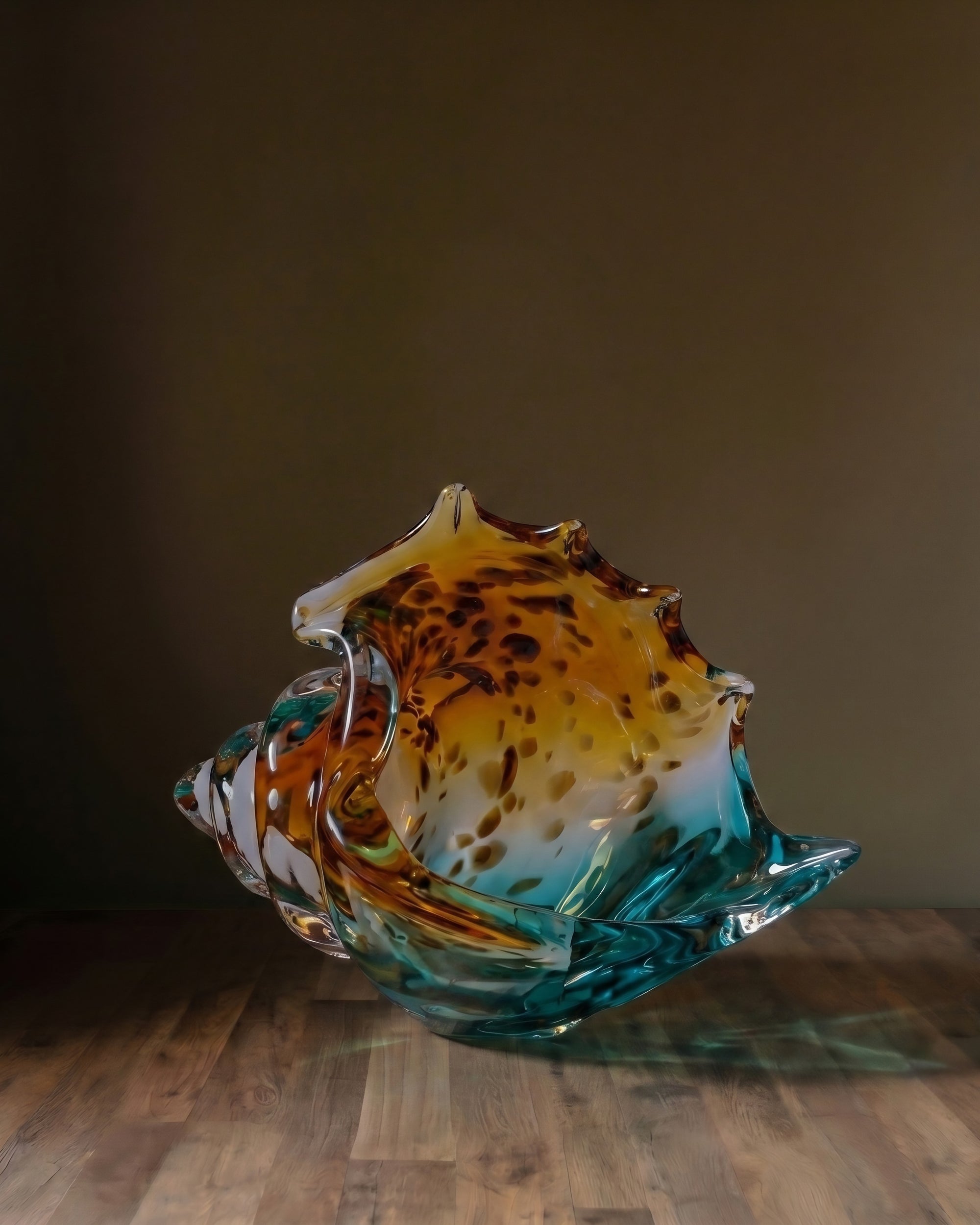 The Triton’s Crest: Hand-Blown Art Glass Conch Sculpture