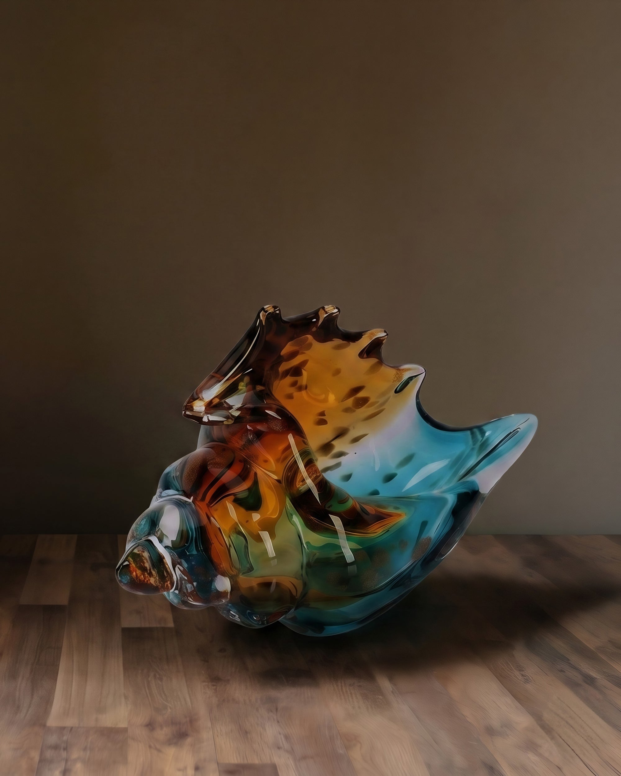 The Triton’s Crest: Hand-Blown Art Glass Conch Sculpture