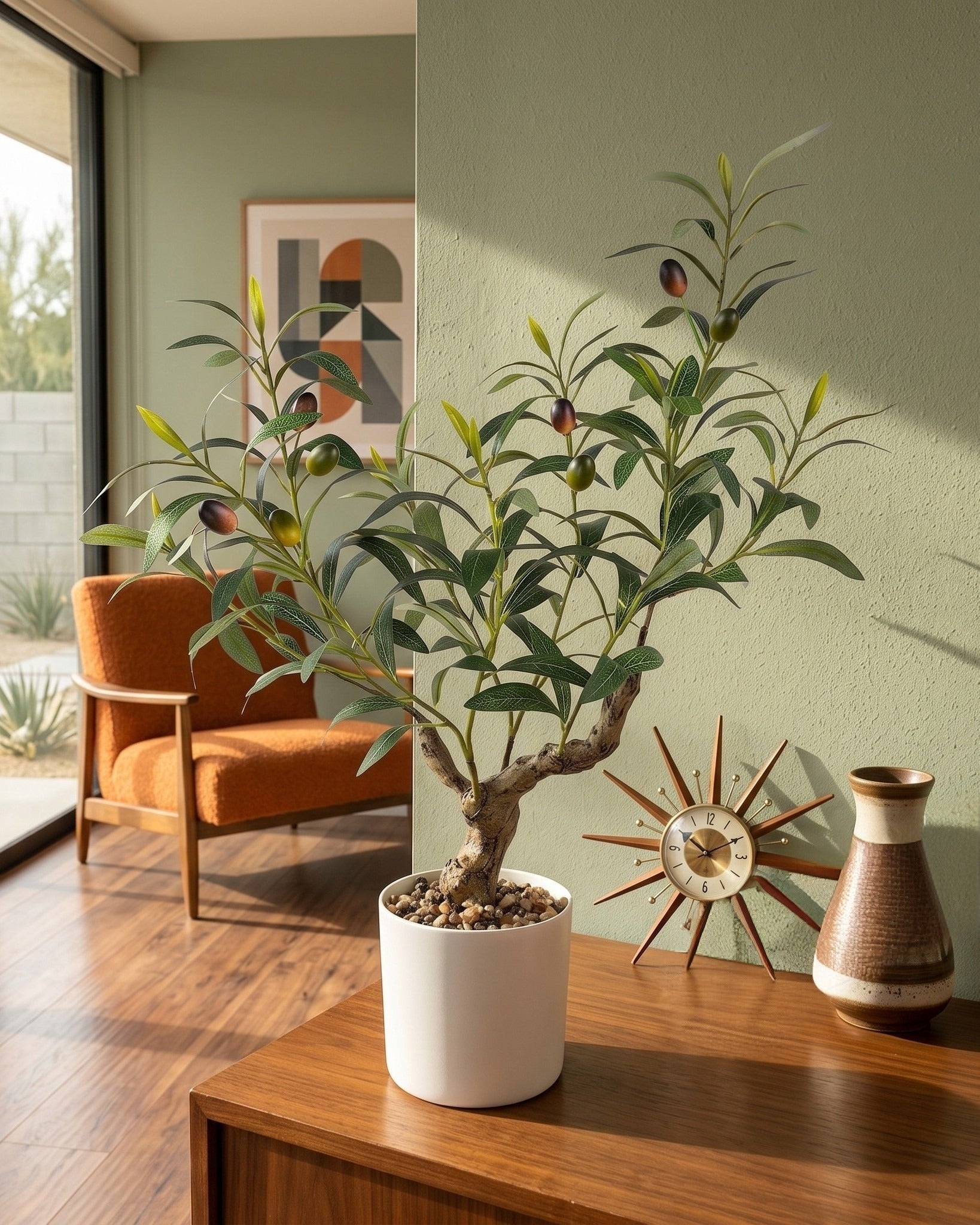 Mediterranean Faux Olive Bonsai Tree - 2-Foot