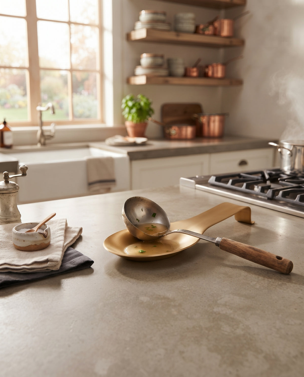 AuraGlow Brushed Gold Stainless Steel Spoon Rest