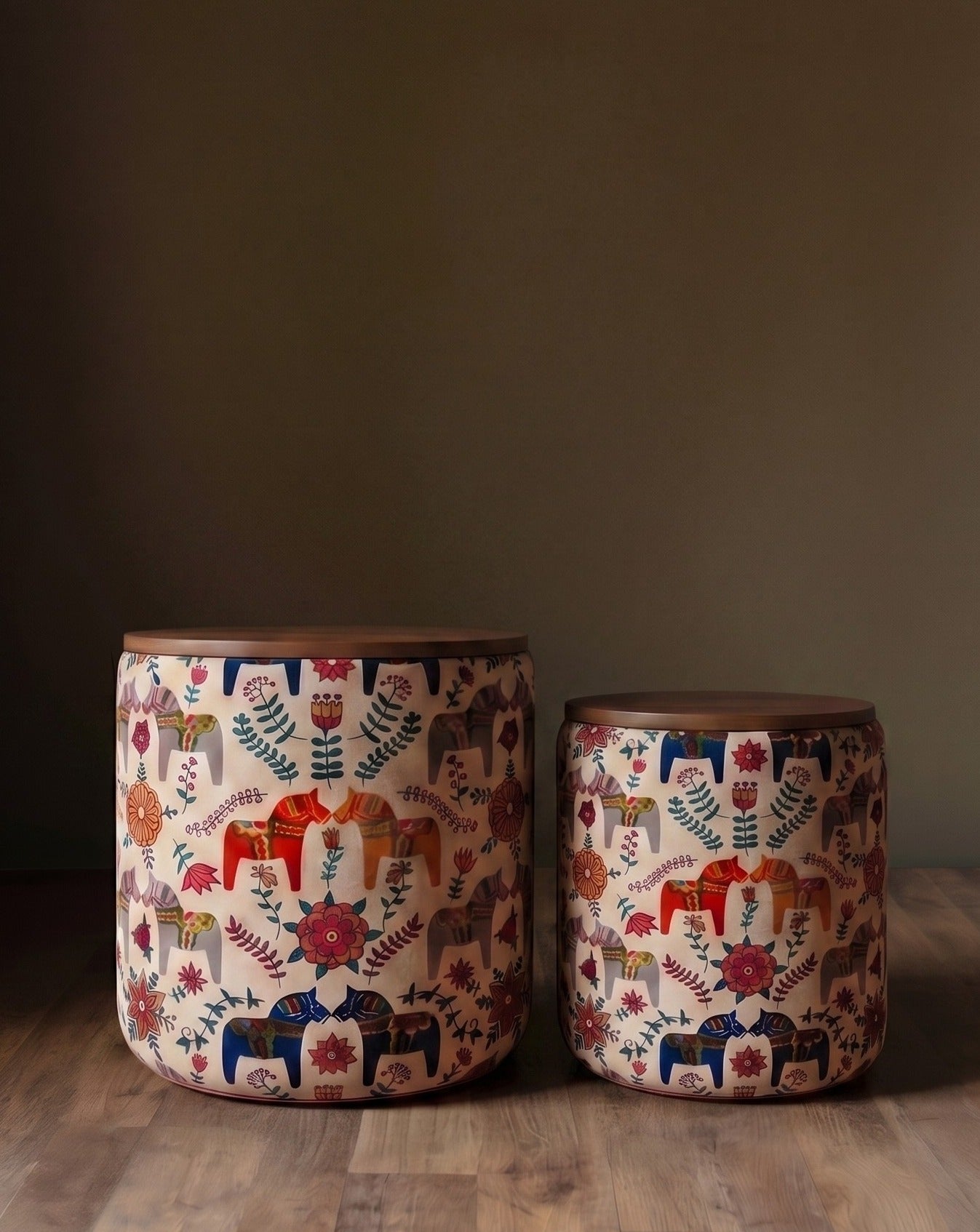 The Stockholm Storage Ottoman | Dala Horse Edition