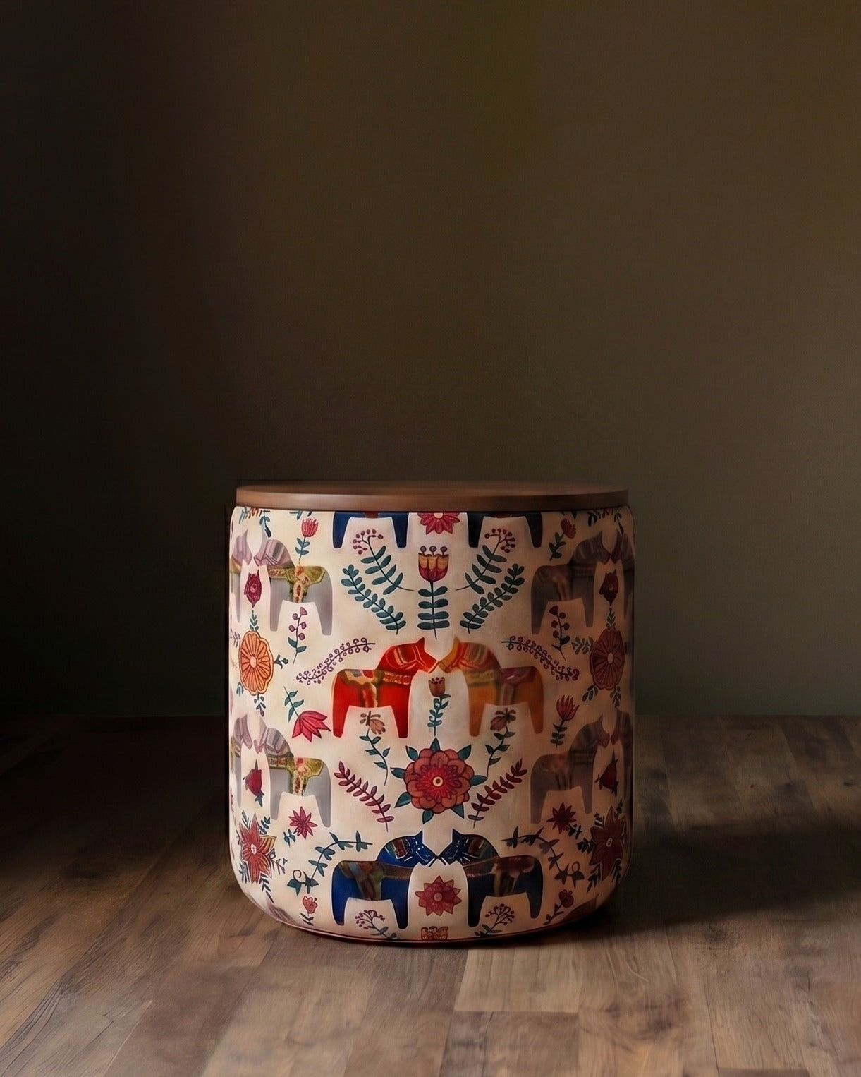 The Stockholm Storage Ottoman | Dala Horse Edition