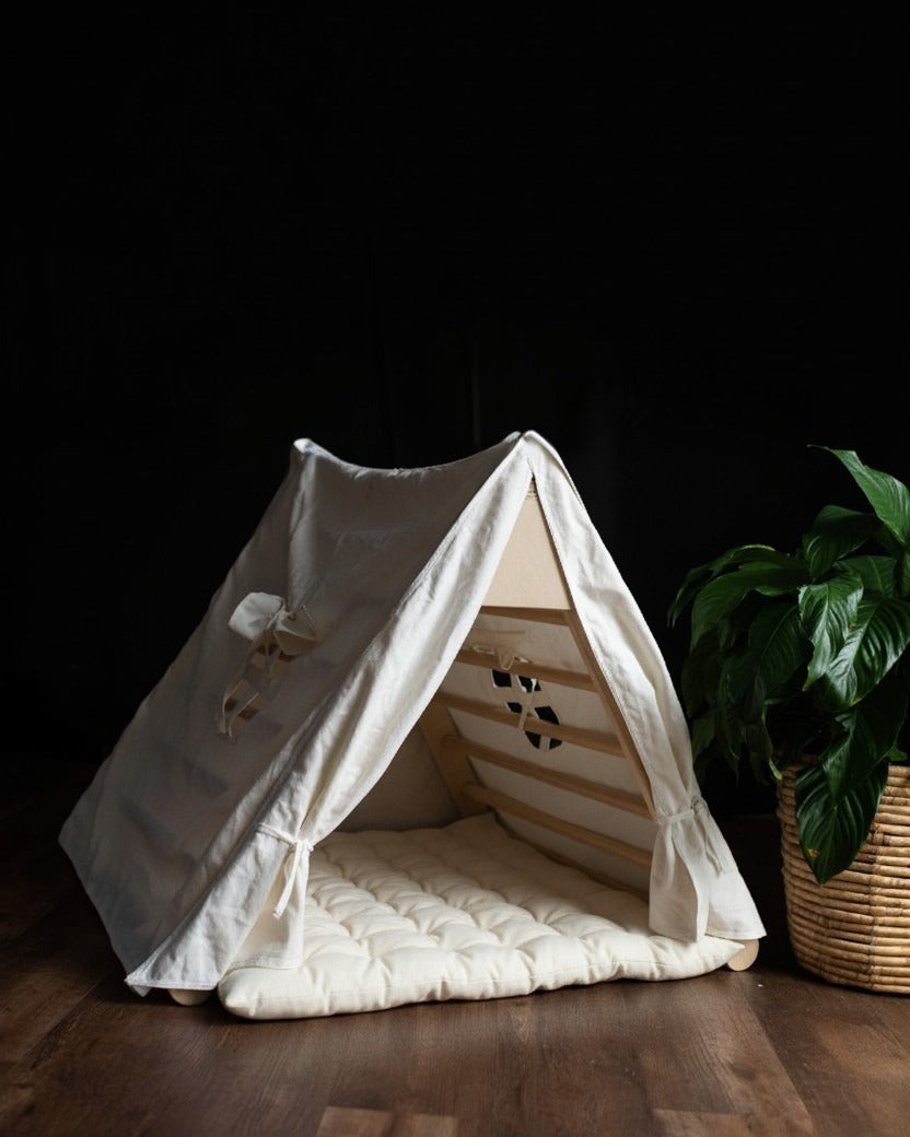 Large Foldable Climbing Triangle with Tent &amp; Pillow - Natural
