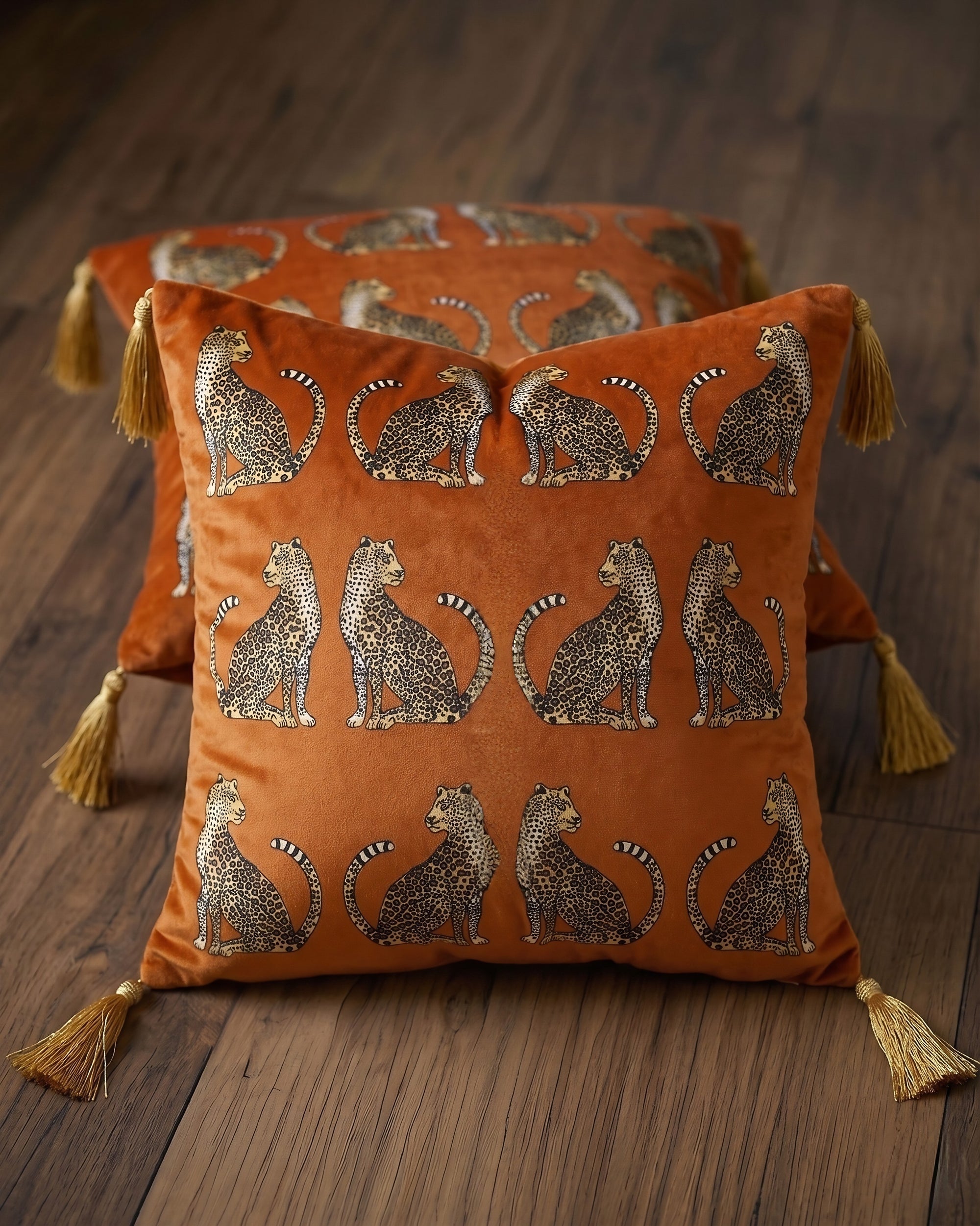 The Serengeti Velvet Throw Pillow – Burnt Amber