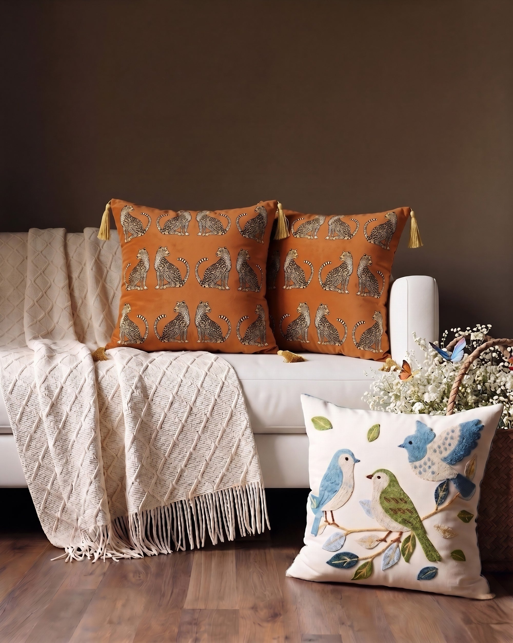 The Serengeti Velvet Throw Pillow – Burnt Amber