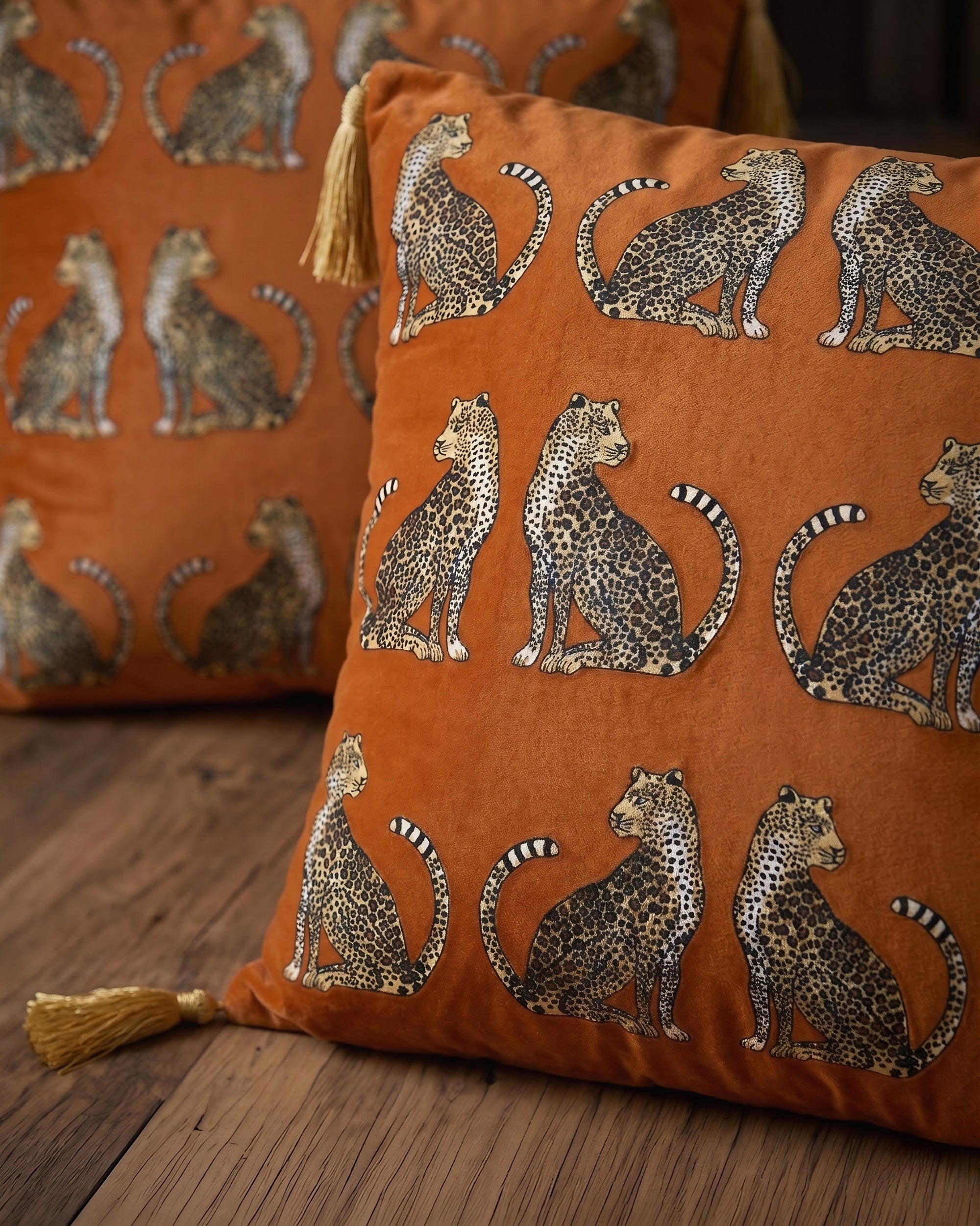 The Serengeti Velvet Throw Pillow – Burnt Amber