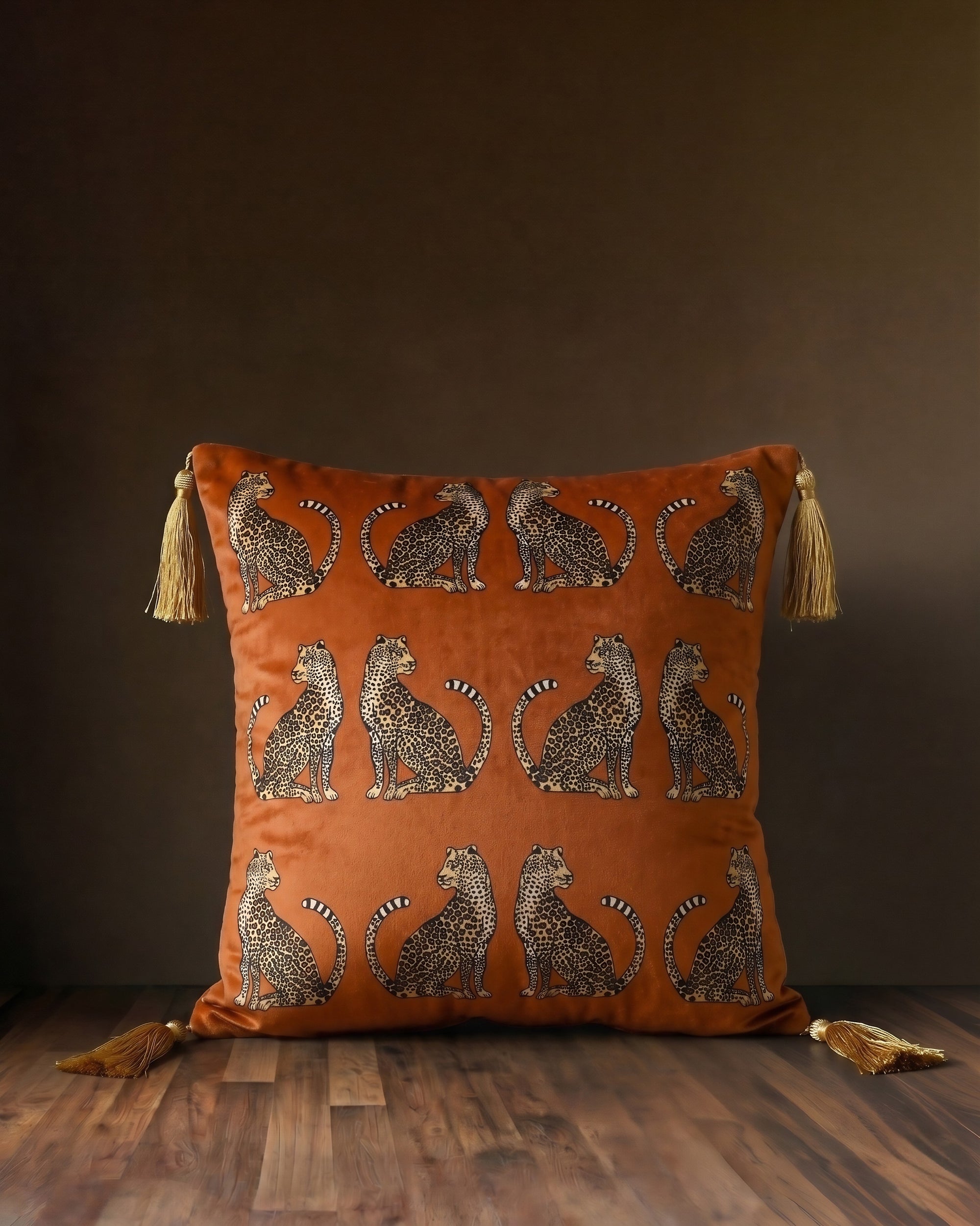 The Serengeti Velvet Throw Pillow – Burnt Amber
