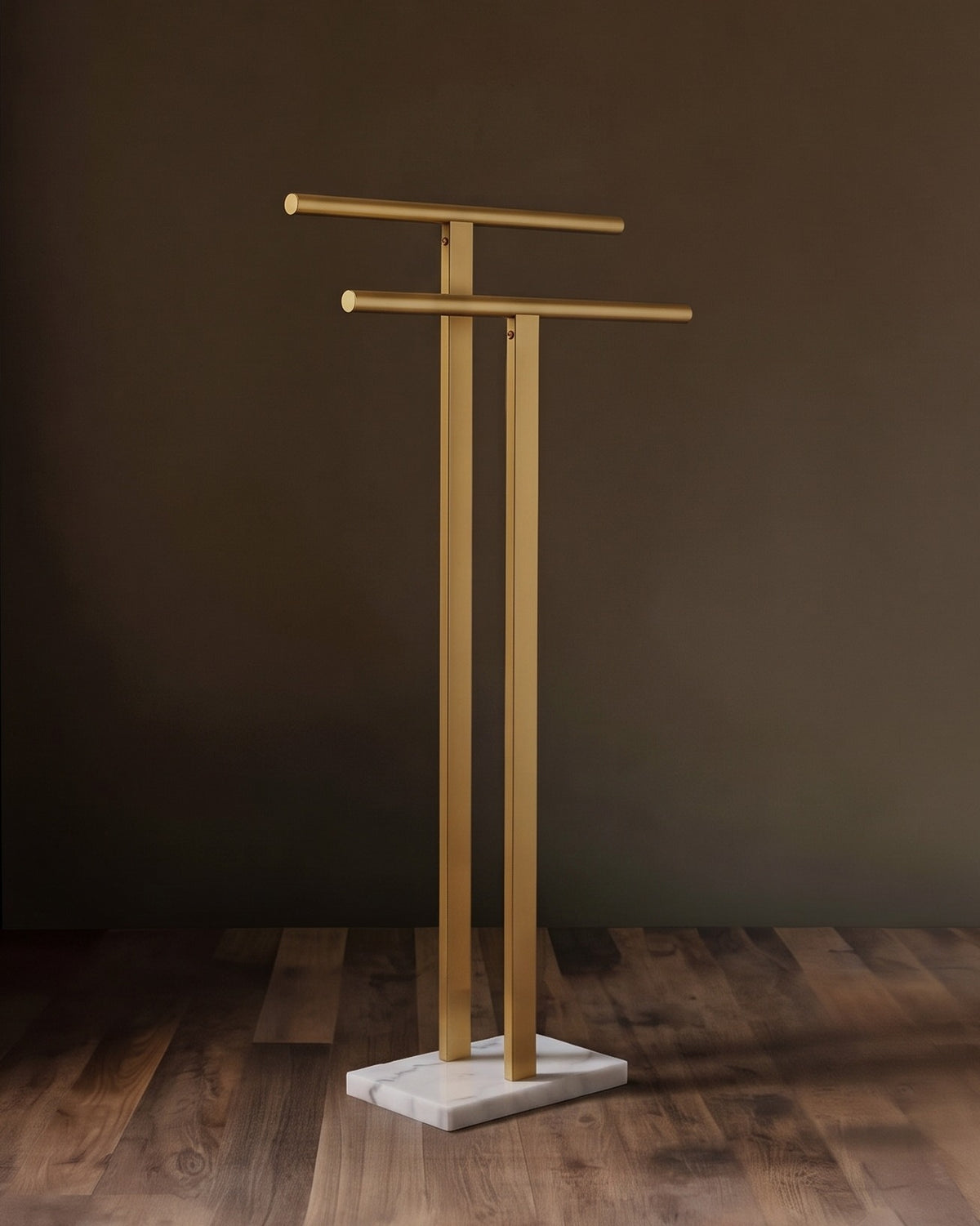 Vesper Luminary Free-Standing Dual-Tier Towel Concierge in Brushed Brass &amp; Carrara Marble