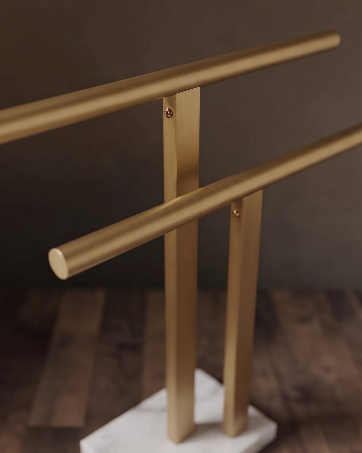 Vesper Luminary Free-Standing Dual-Tier Towel Concierge in Brushed Brass &amp; Carrara Marble