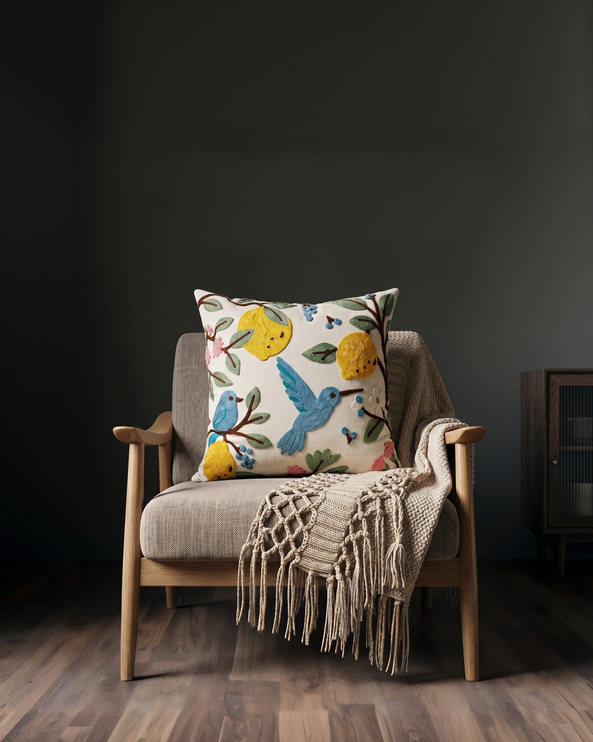 The Citron &amp; Songbird Hand-Embroidered Accent Pillow