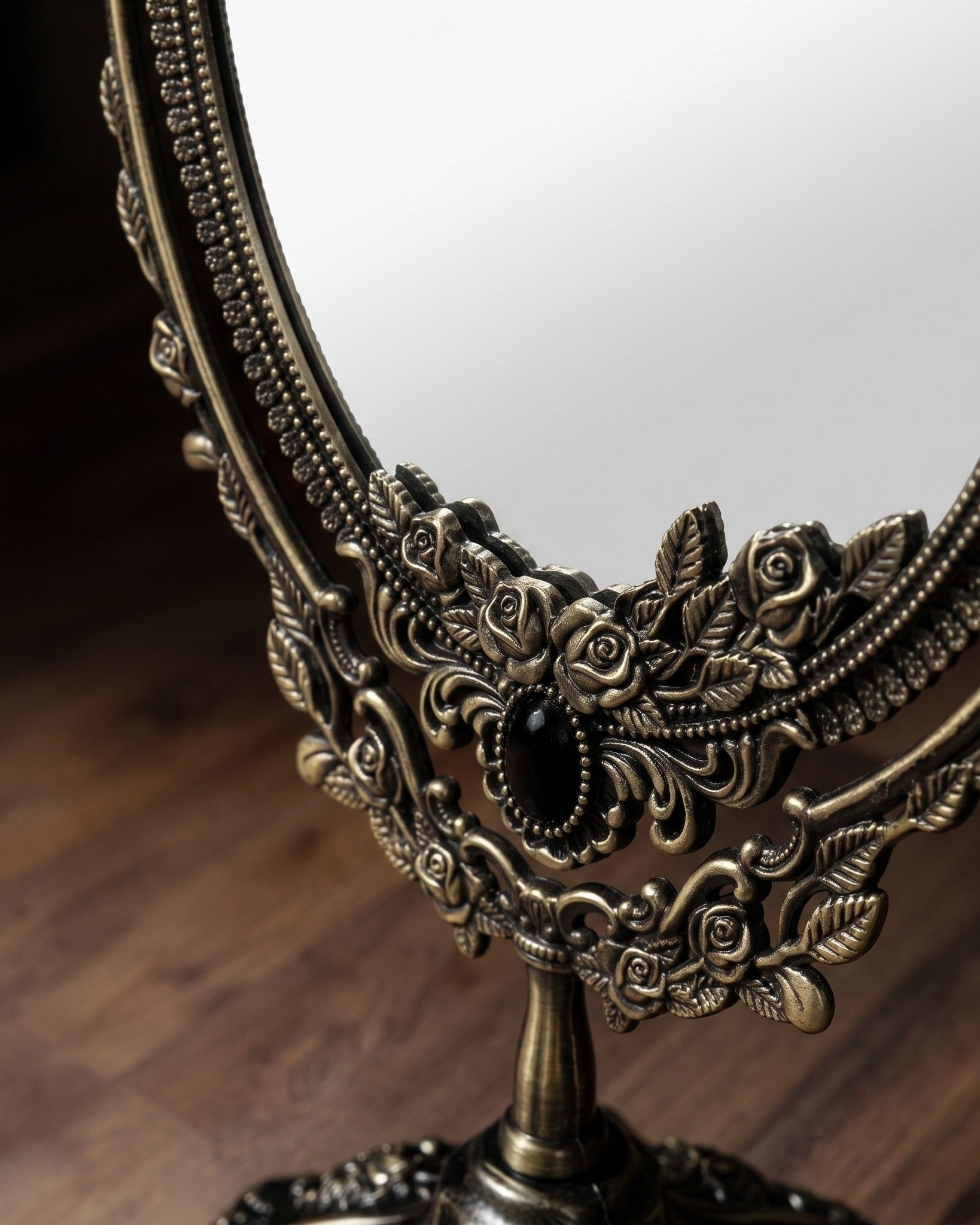 The Renaissance Oval Swivel Mirror  Ornate Dual-Sided Tabletop Vanity Mirror in Antique Bronze Finish