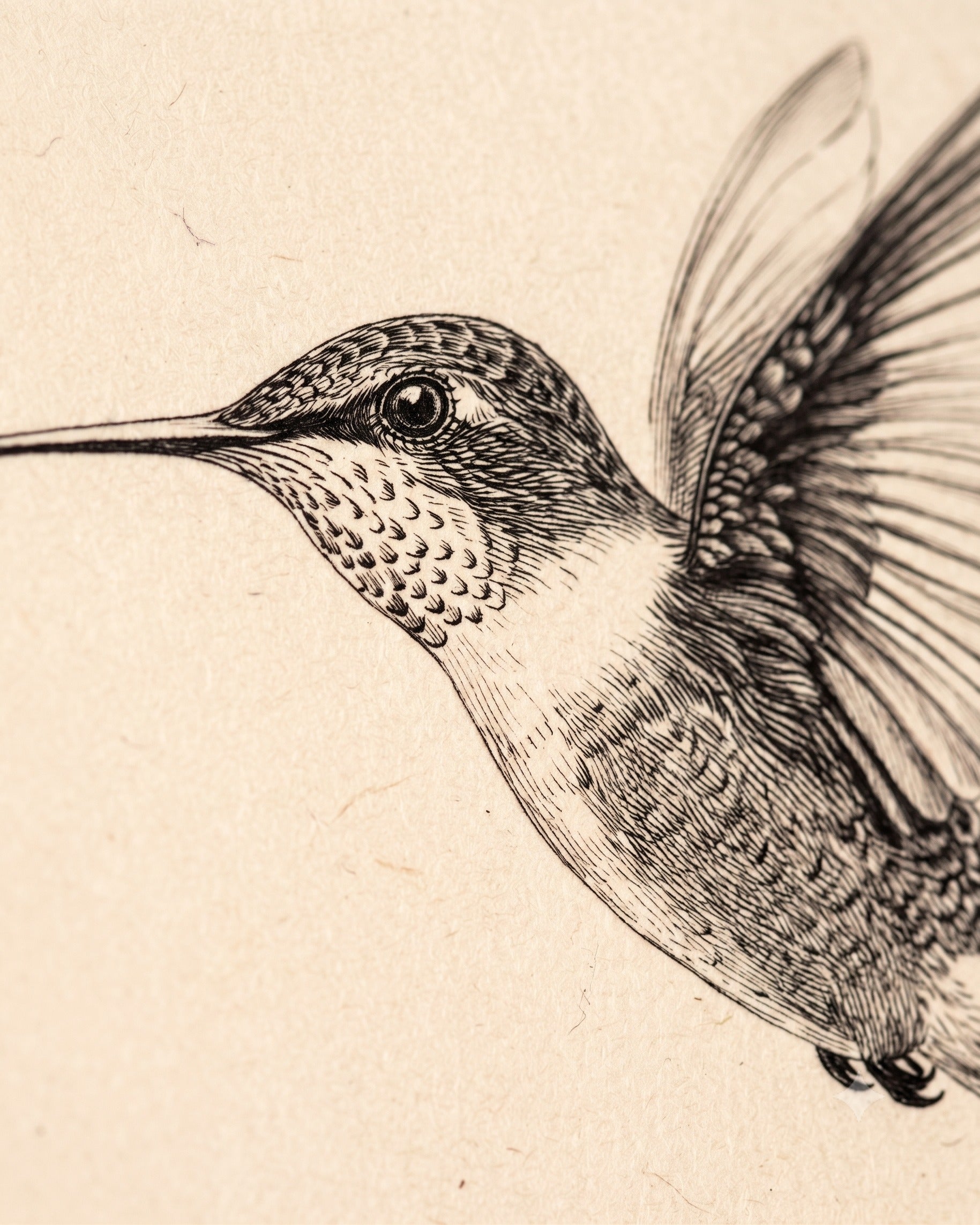 Vintage Hummingbird Sketch Artwork in Antique Gold Frame