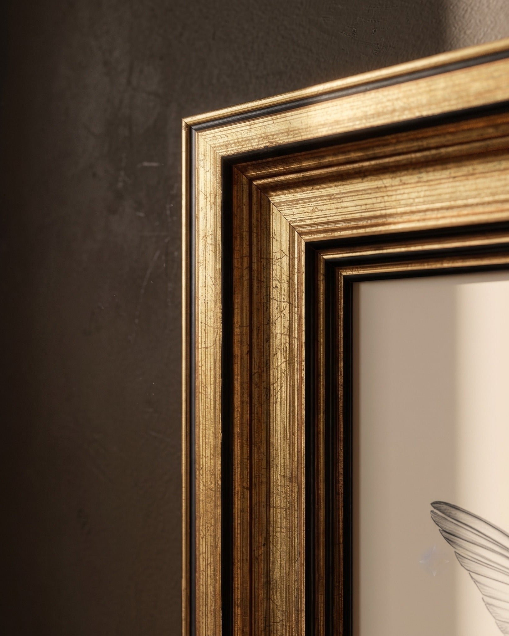 Vintage Hummingbird Sketch Artwork in Antique Gold Frame