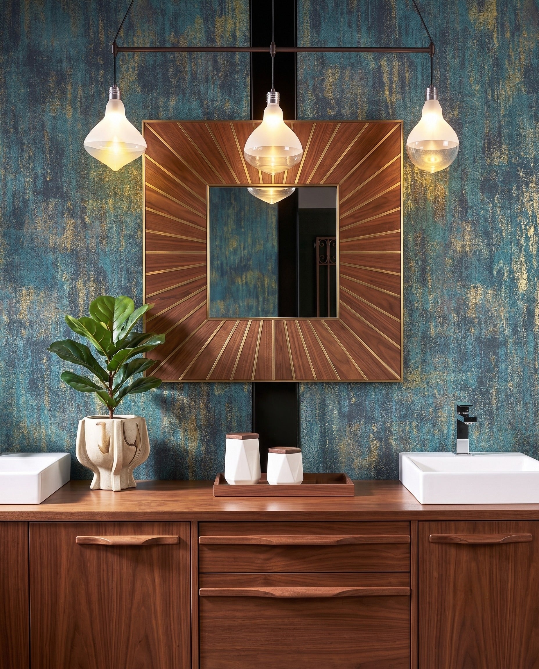 Aurelia Distressed Metallic Wall Covering – Turquoise &amp; Burnished Gold