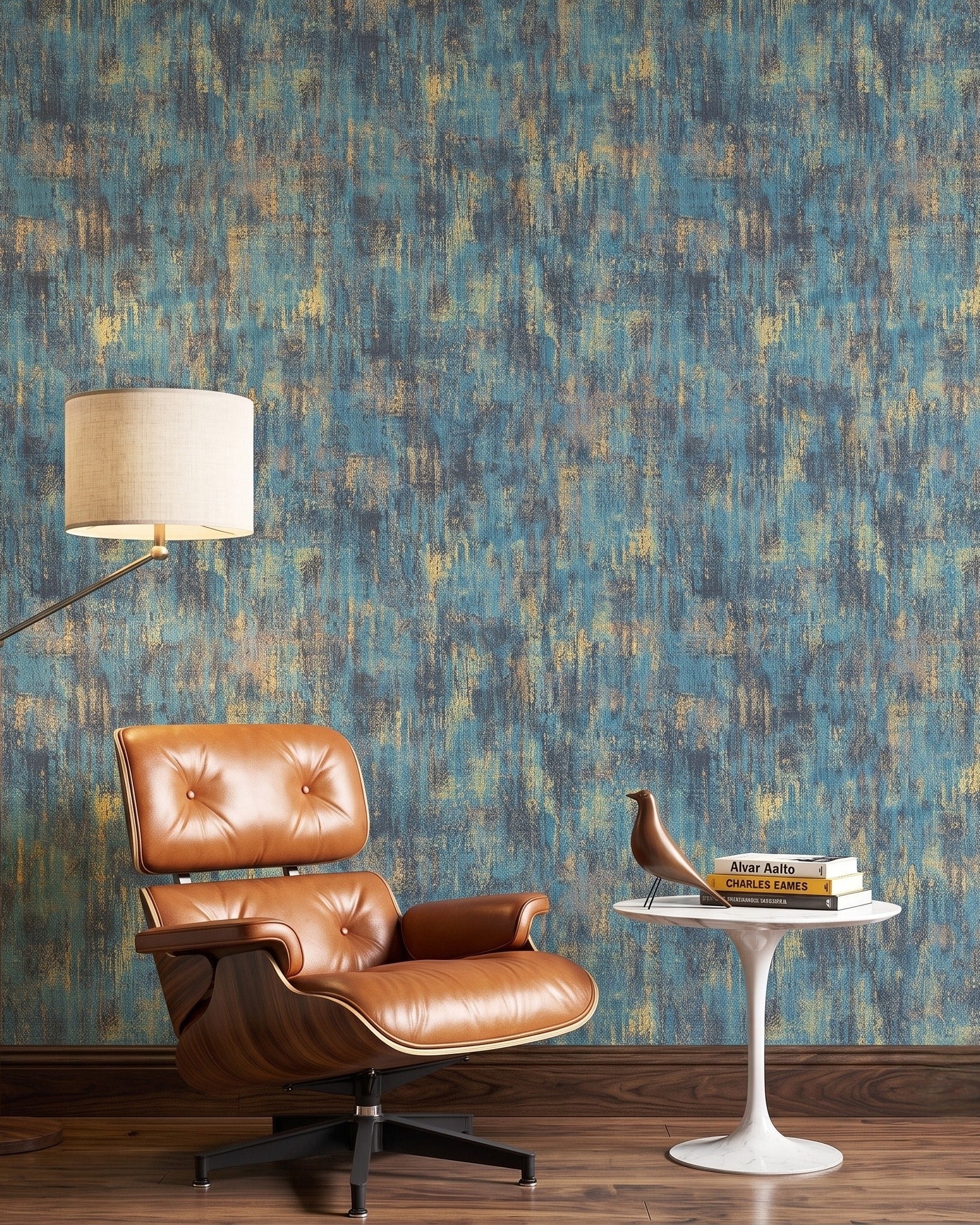 Aurelia Distressed Metallic Wall Covering – Turquoise &amp; Burnished Gold