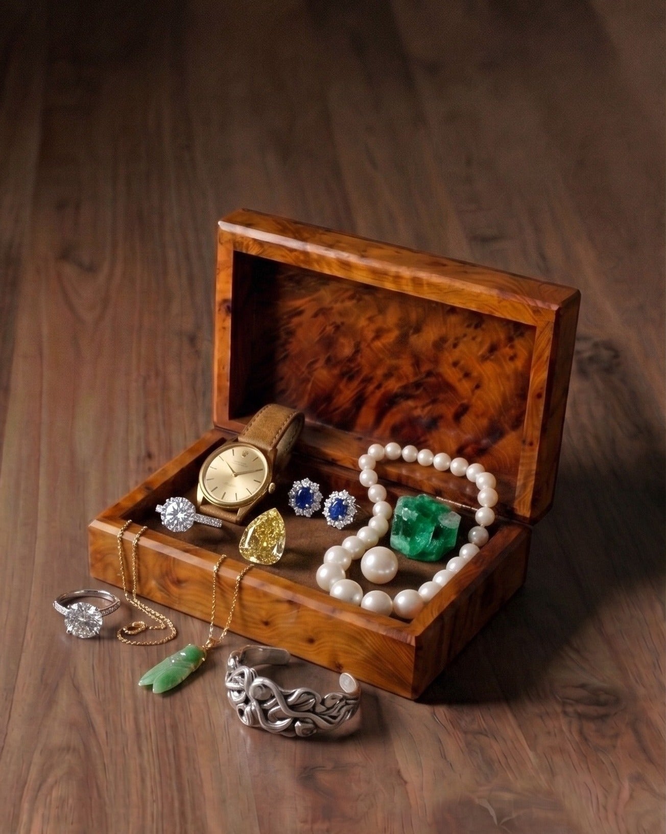 The Alchemist's Keepsake: Burl Walnut &amp; Gemstone Vault