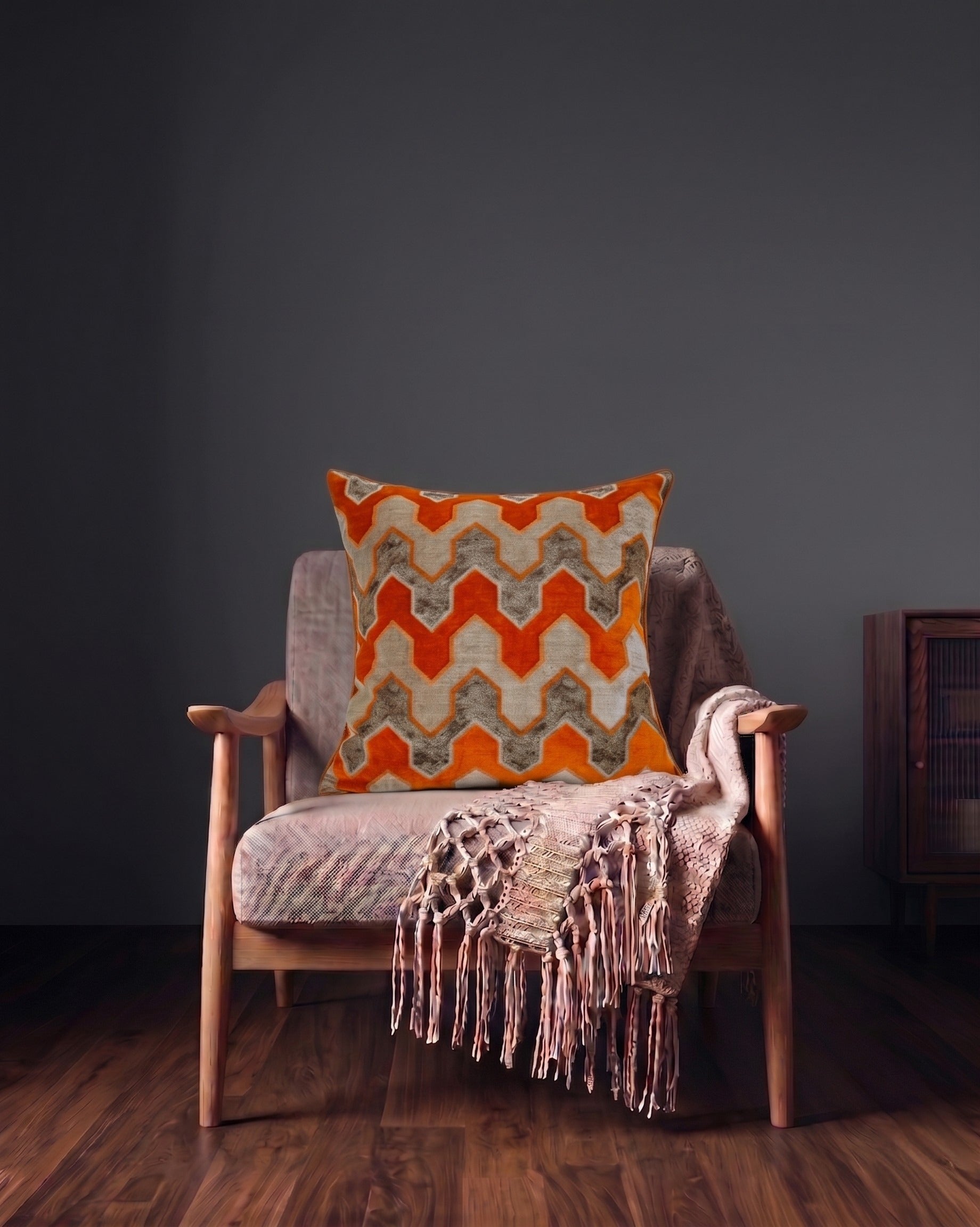 The Saffron Ziggurat Velvet Pillow